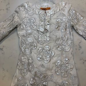 Tory Burch silver foil flower tunic